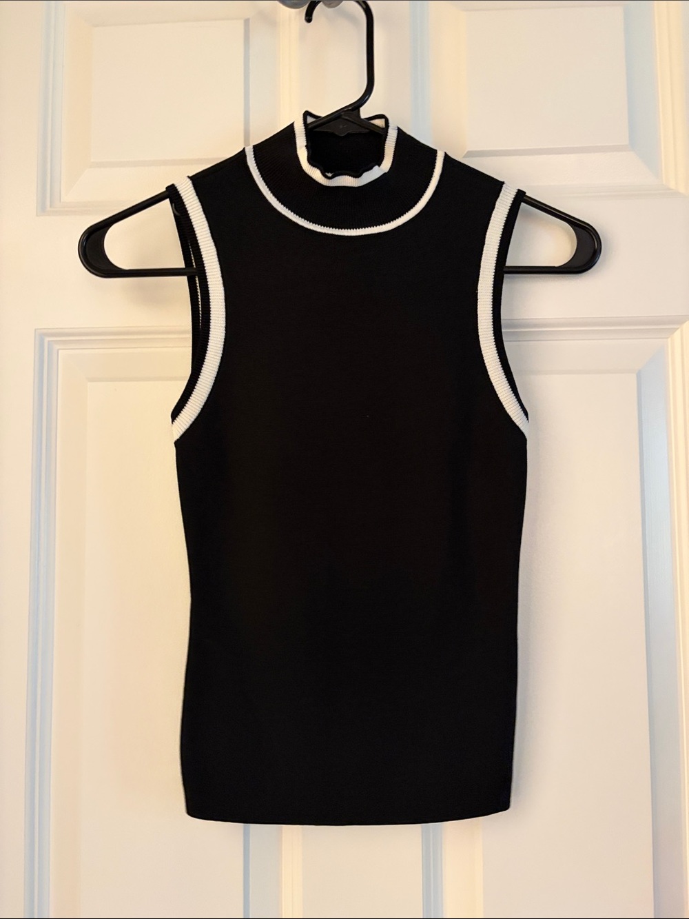 Express Black Sleeveless Mock Neck Tank with White Trim